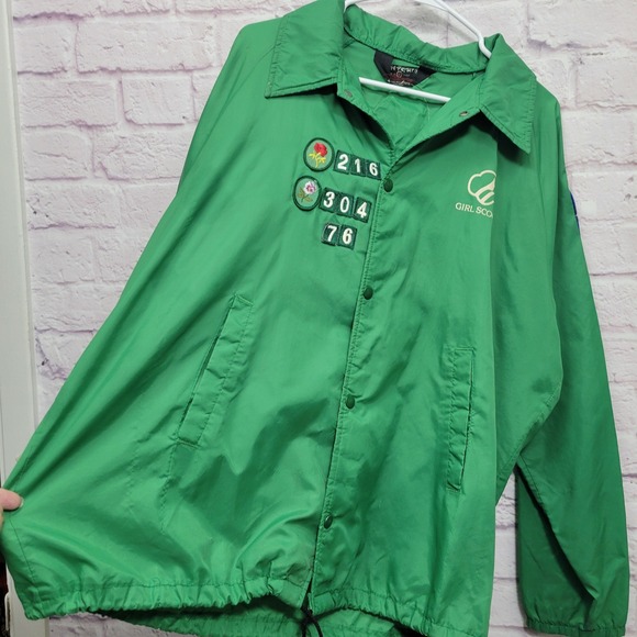 Vintage 80s Girl Scouts Leader Jacket with Patches Green Nylon Lightweight *READ - Picture 9 of 10